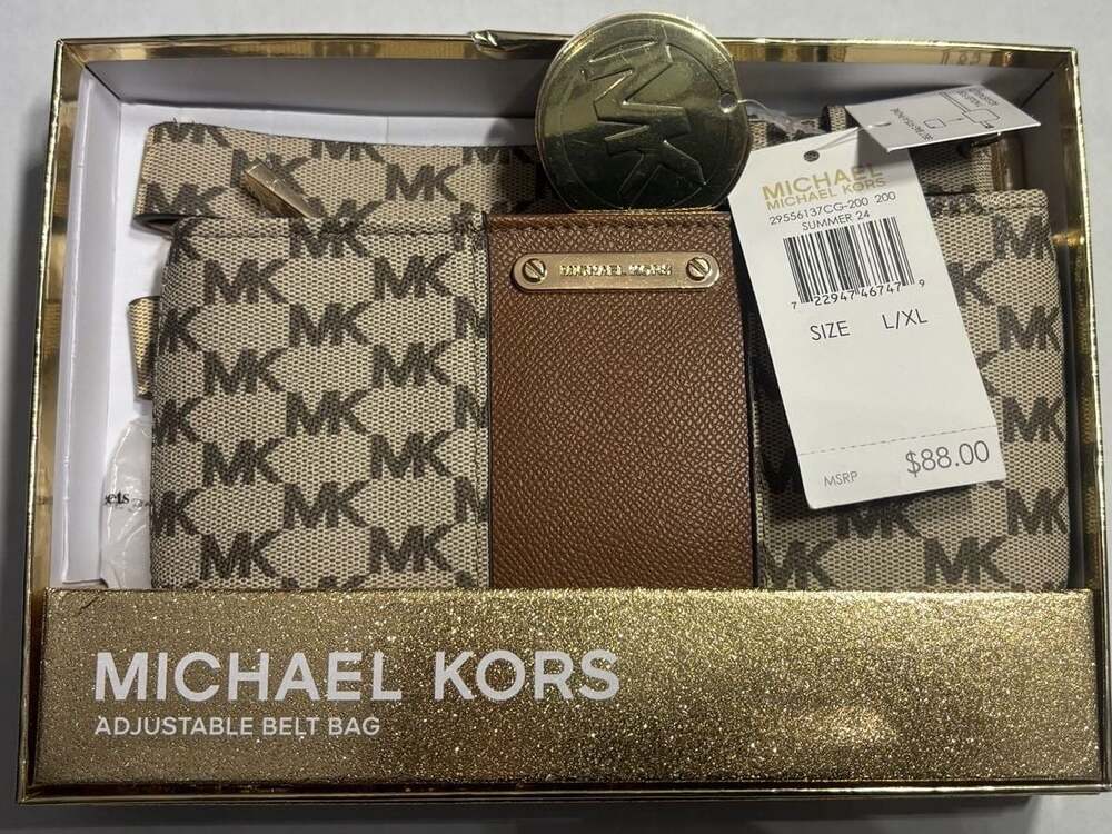 MICHAEL Kors Women's Adjustable Belt Bag Brown beige MK Logo Bag Size L/XL NWT